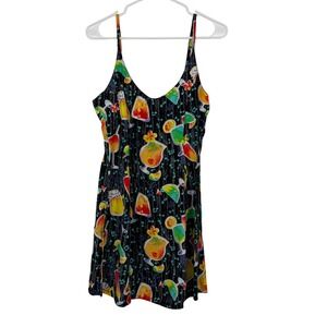 Vintage Big Hed Designs Sundress Women Small Black Cocktail Music Rayon 90's Y2K